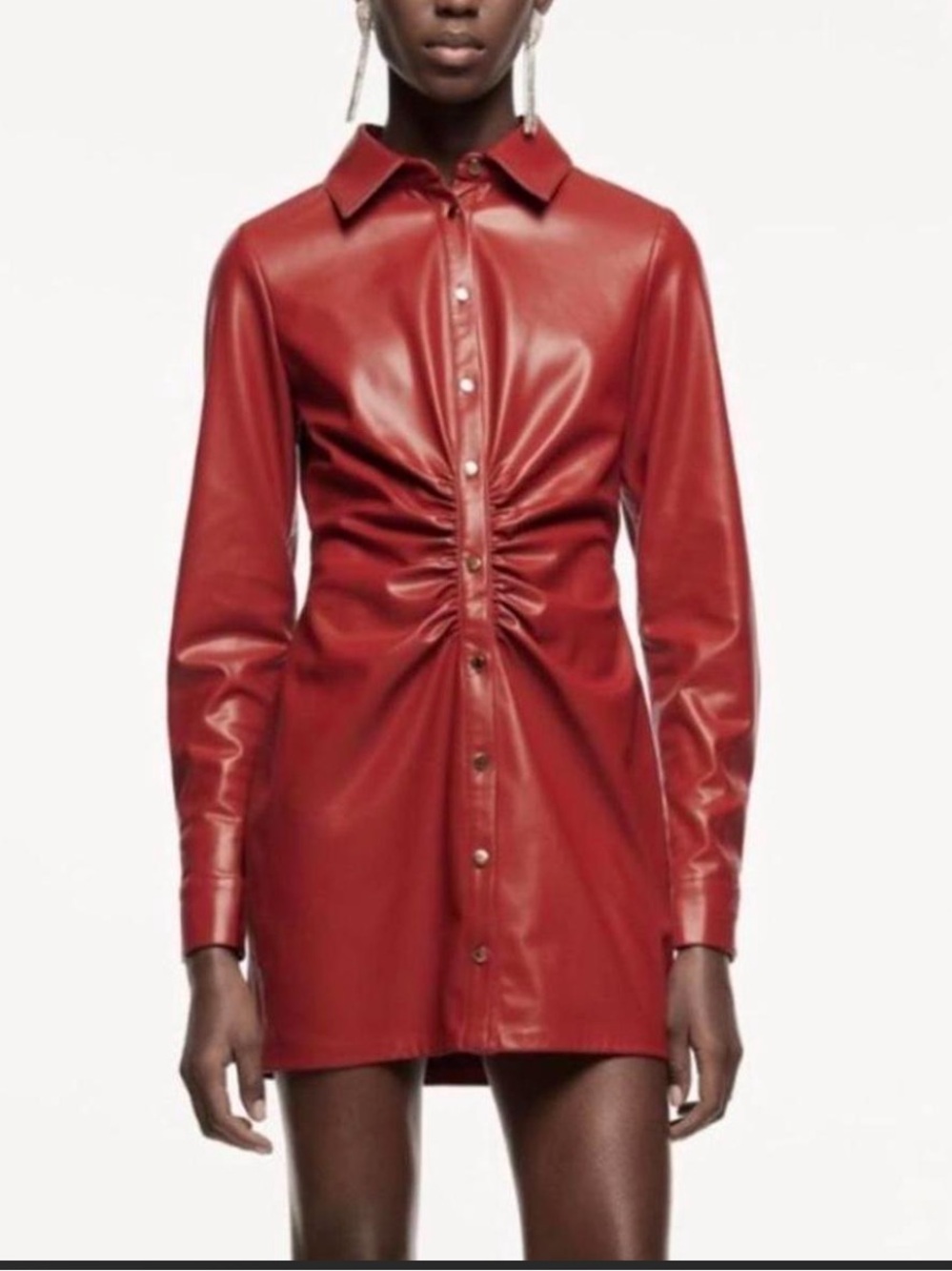 Red Faux Leather Button-Front Mini Dress